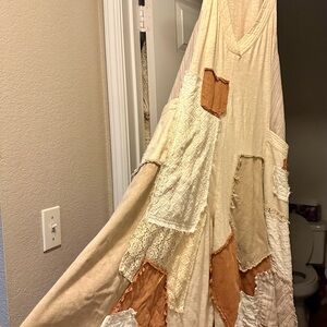 Oli & Hali Cream and Tan Patchwork Jumpsuit